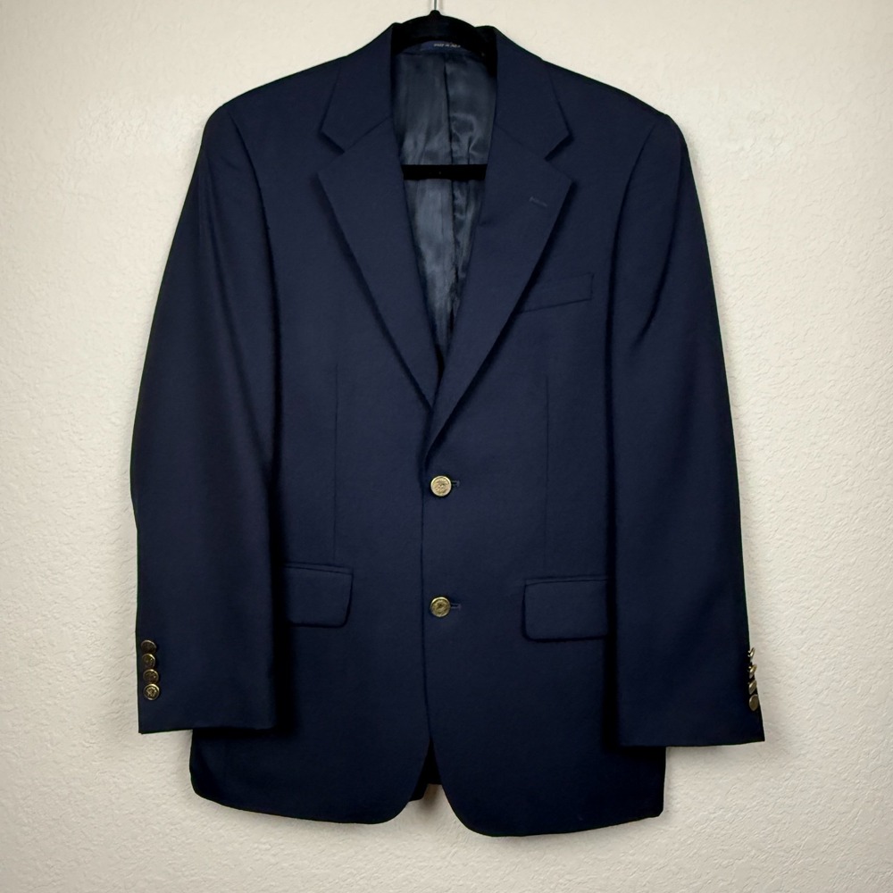 Club Room Blazer Mens Navy 100% Wool Gold Button Sport Coat 2 Button Jacket 36S